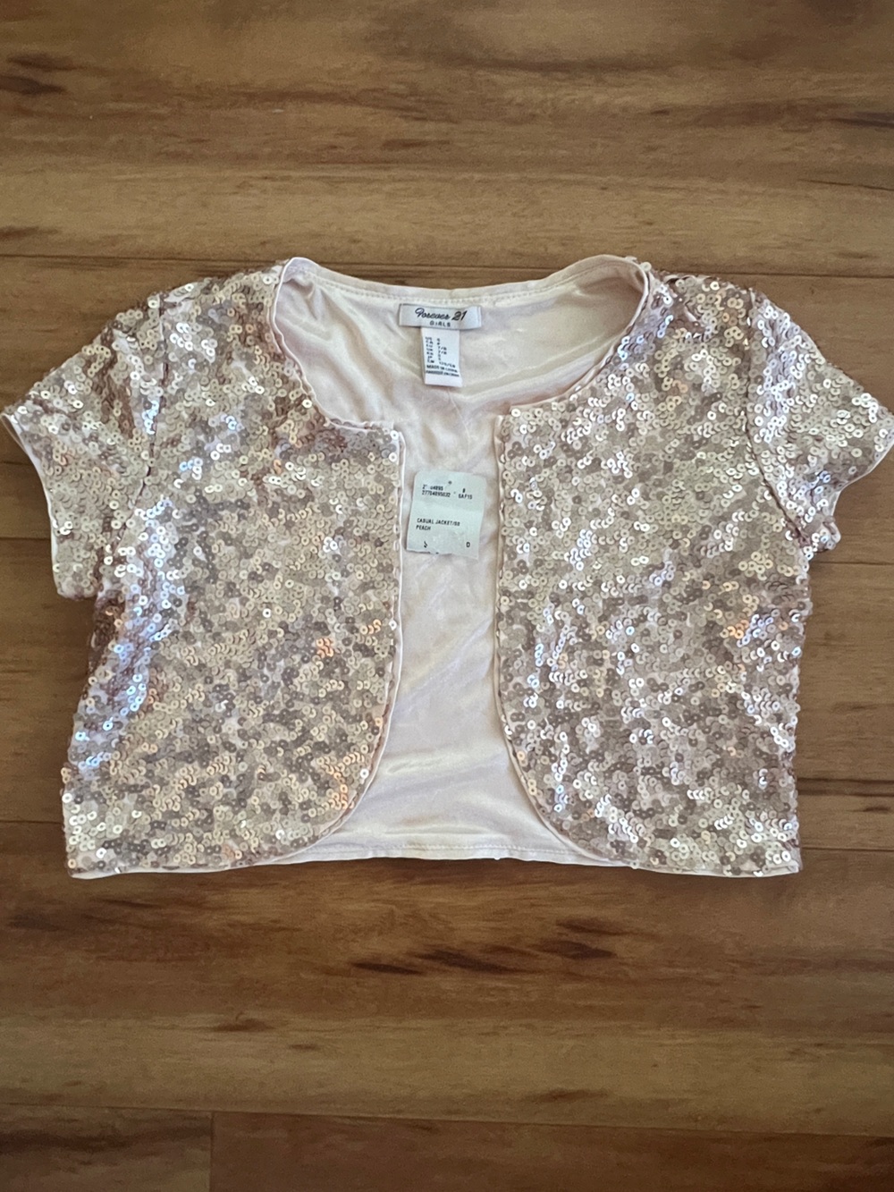 Forever 21 Girls Sequined Crop Jacket in Light Pink